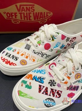 现货vans范斯authentic白色低帮涂鸦彩绘帆布鞋VN0A348A3Z2