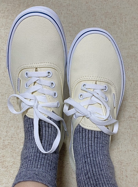 范斯vans authentic米黄奶油白低帮帆布鞋男女同款VN000EE3WHT