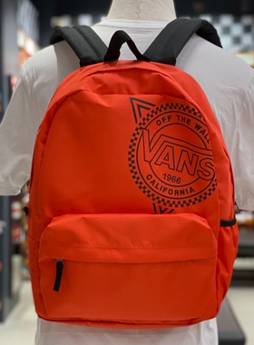 现货vans范斯红色复古休闲logo运动书包背包双肩包VN0A48C60HI