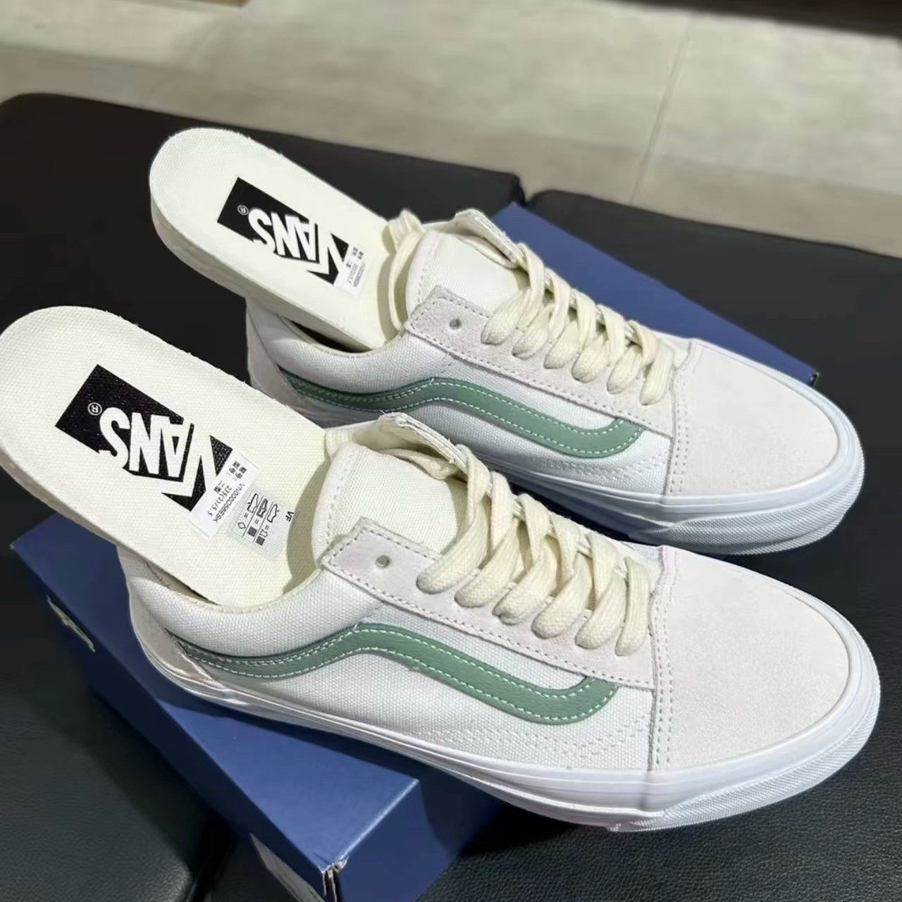 范斯vans premium old skool低帮百搭白绿帆布鞋VN000D56ESK