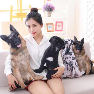 创意3D仿真狼狗公仔毛绒玩具猫咪抱枕靠可拆洗沙发床头靠枕动物