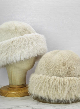 毛毛绒帽子蒙古帽女秋冬季保暖帽出游旅行显脸小拍照神器渔夫帽