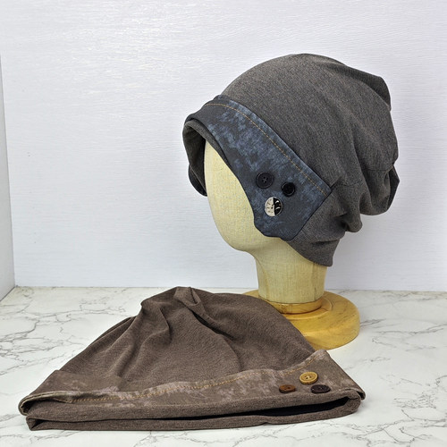 日系纽扣复古废土风扎染包头帽女显脸小堆堆帽冷帽子大头围