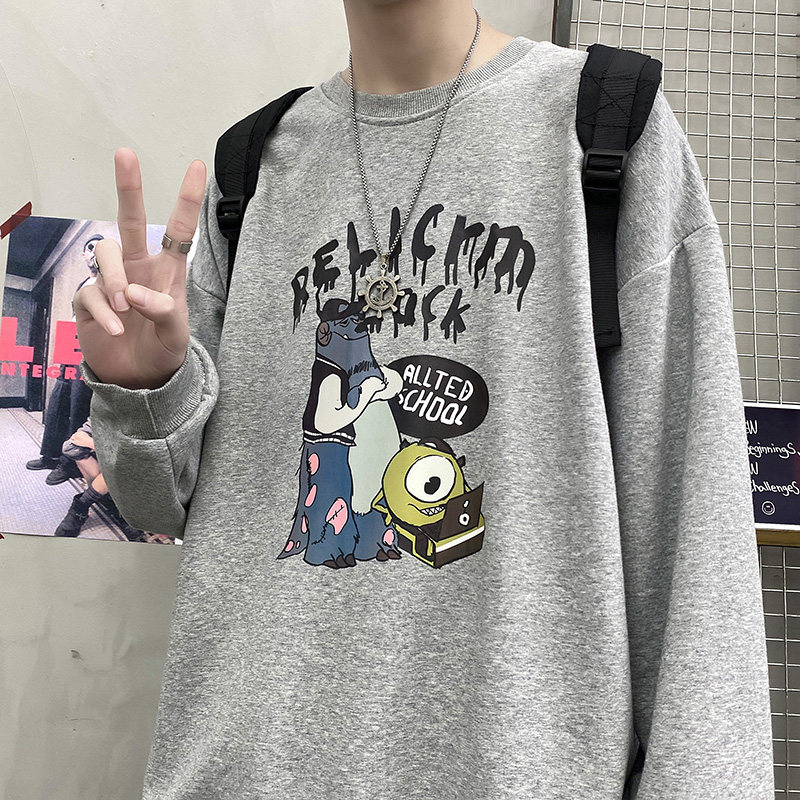 Dark black inner spring new large round neck sweater jacket men's