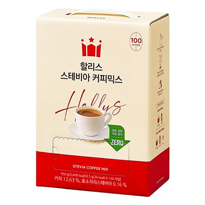 韩国直邮hollys无糖stevia甜叶菊三合一混合咖啡9.5g低卡