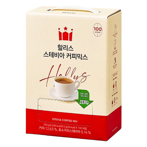 韩国直邮hollys无糖stevia甜叶菊三合一混合咖啡9.5g低卡