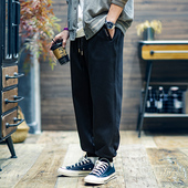 新款 休闲长裤 美式 男宽松潮牌大码 秋季 子男士 束脚卫裤 黑色裤 潮春秋