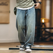 男夏季 水洗牛仔裤 2026新款 松紧腰宽松直筒休闲长裤 薄款 子男款 美式