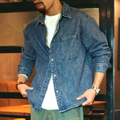 外套男2025秋季 新款 美式 条纹提花牛仔衬衫 复古百搭长袖 衬衣潮春秋