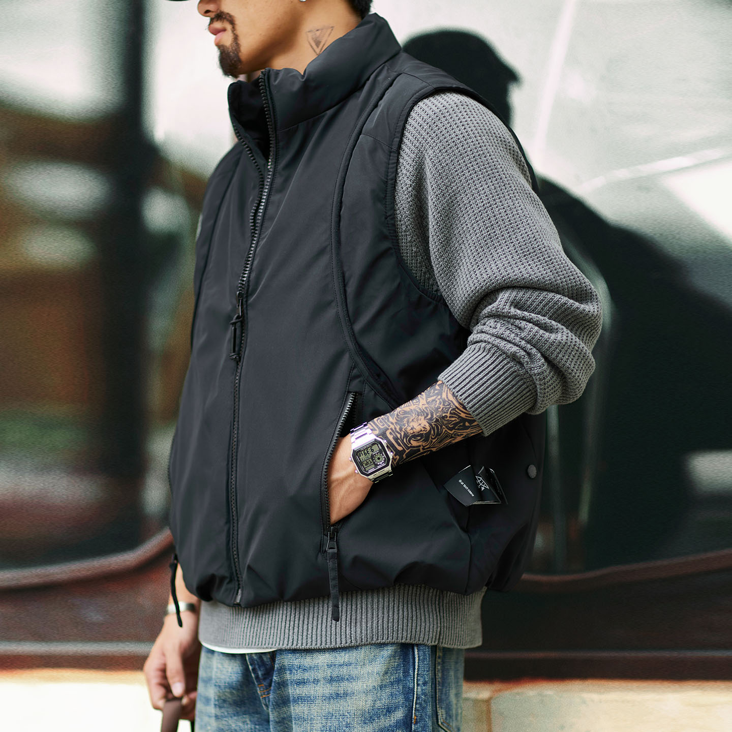 90鸭绒立领工装羽绒马甲