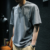 水洗休闲半袖 夏季 体恤胖子美式 t恤男宽松潮牌ins大码 潮 纯棉短袖