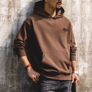 阿美咔叽硬汉风棕色连帽卫衣男2026春季款宽松型大码休闲套头外套