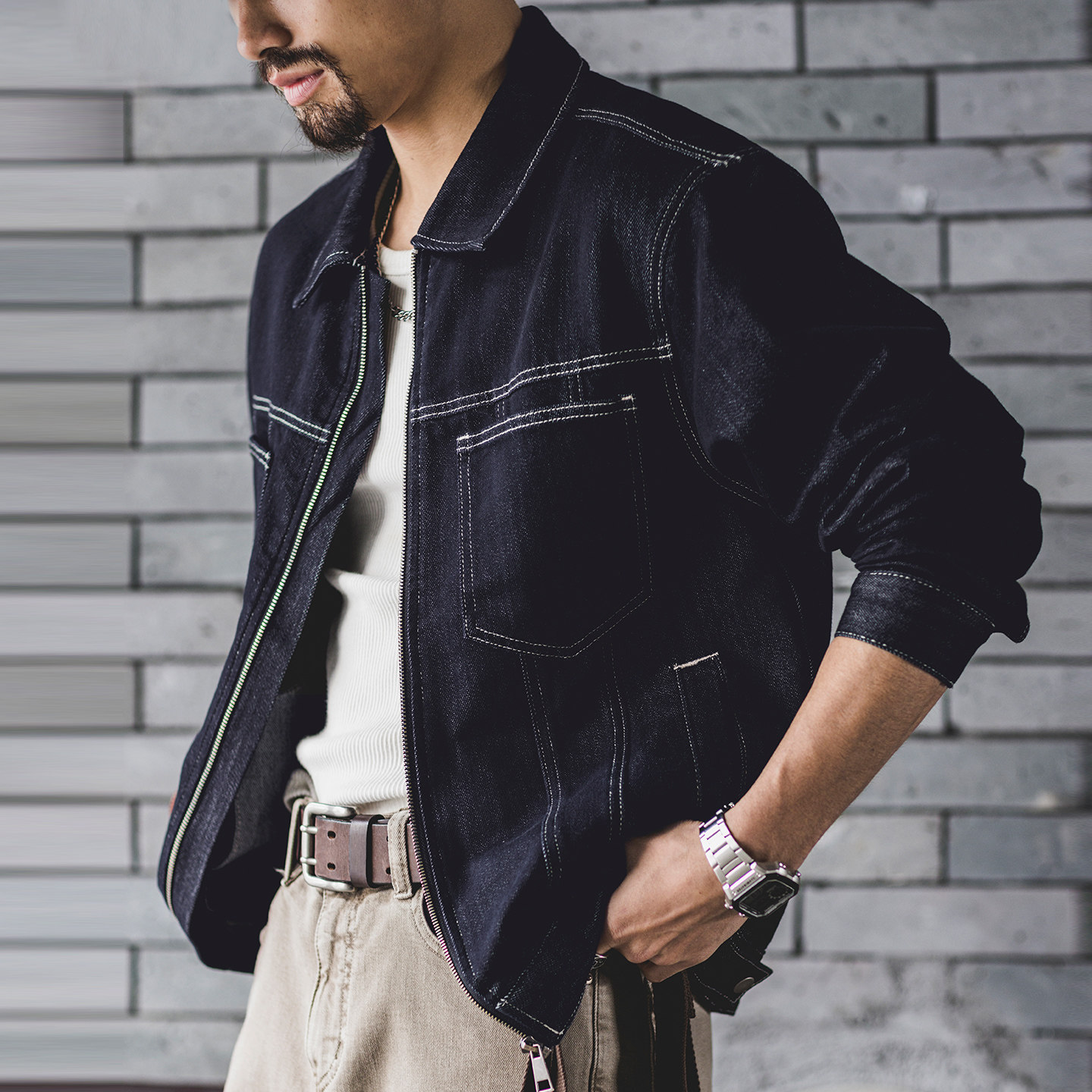 莱赛尔混纺原牛翻领牛仔夹克男2026春季新款美式复古大码工装外套,男装,牛仔外套,淘宝优惠券,粉丝福利购,淘宝优惠卷