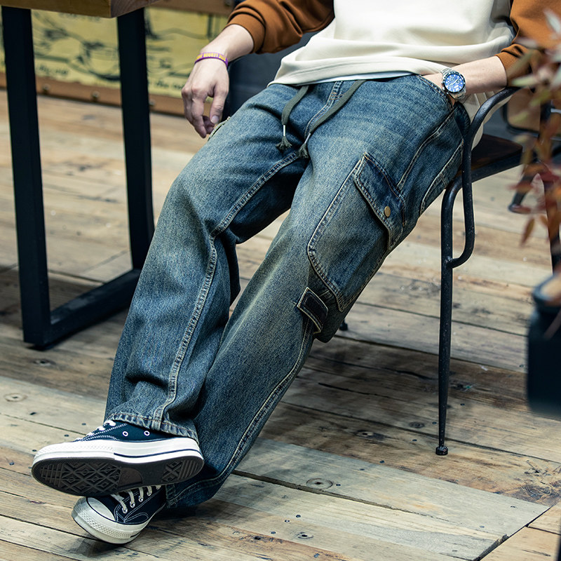 美式复古直筒牛仔裤男秋季宽松潮牌ins大码裤子男生多口袋工装裤,男装,牛仔裤,淘宝优惠券,粉丝福利购,淘宝优惠卷