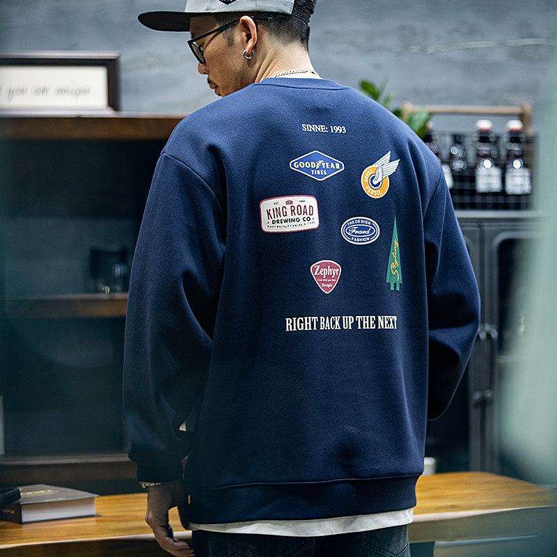 印花潮重磅套头圆领卫衣