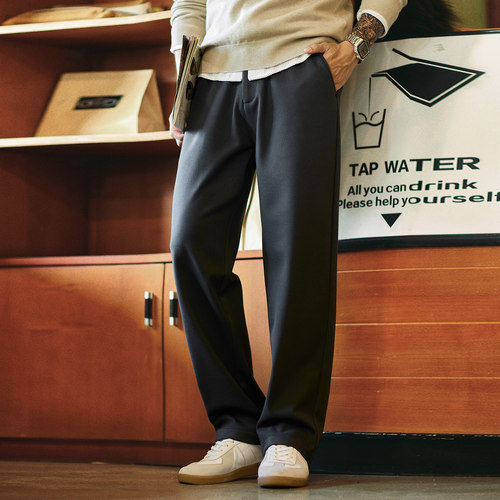 2025秋冬厚款通勤小直筒休闲裤男士cleanfit弹力抗皱保暖毛呢长裤