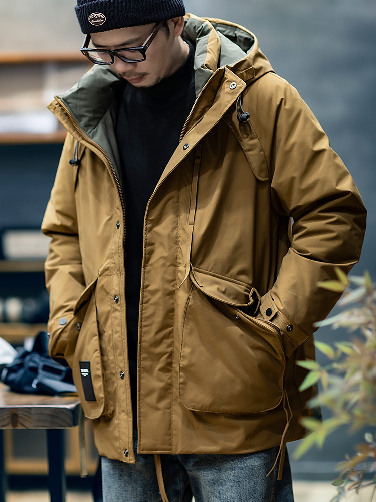 겨울 중간 길이 다운 재킷 남성 트렌디 브랜드 워크웨어 대형 파이 극복 남성 방풍 아메리칸 캐주얼 재킷 가을 겨울