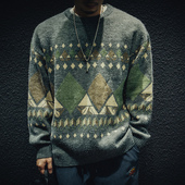 胖子加厚针织衫 秋冬复古毛衣男宽松潮牌ins大码 线衣冬季 外套潮