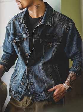 美式复古水洗蓝色加绒牛仔外套男2025秋冬新款阿美咔叽工装夹克潮