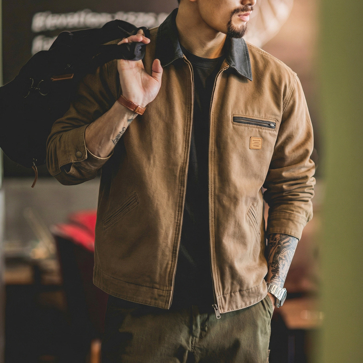 2026春季新款底特律工装夹克男美式猎装外套卡其色翻领休闲上衣潮