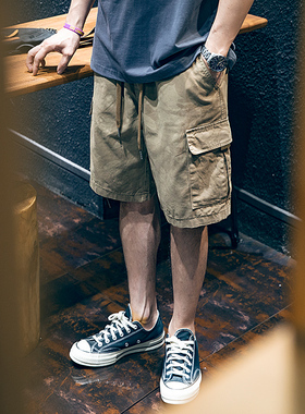纯棉工装短裤男夏季宽松潮牌ins休闲五分裤大码潮流直筒5分中裤潮
