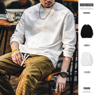 t恤男春季 内搭上衣白色打底衫 2026新款 宽松休闲男士 美式 纯棉长袖
