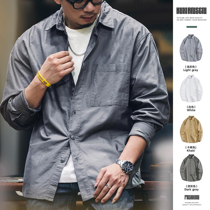 纯棉长袖衬衫男款美式休闲衬衣