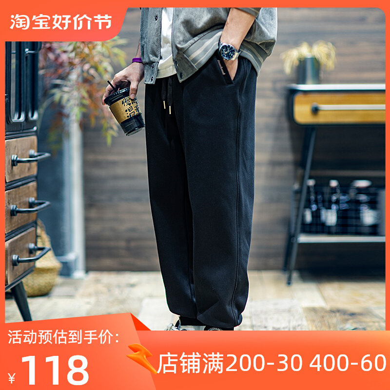 冬季加绒束脚卫裤男宽松潮牌大尺码黑色裤子男士加厚保暖休闲长裤