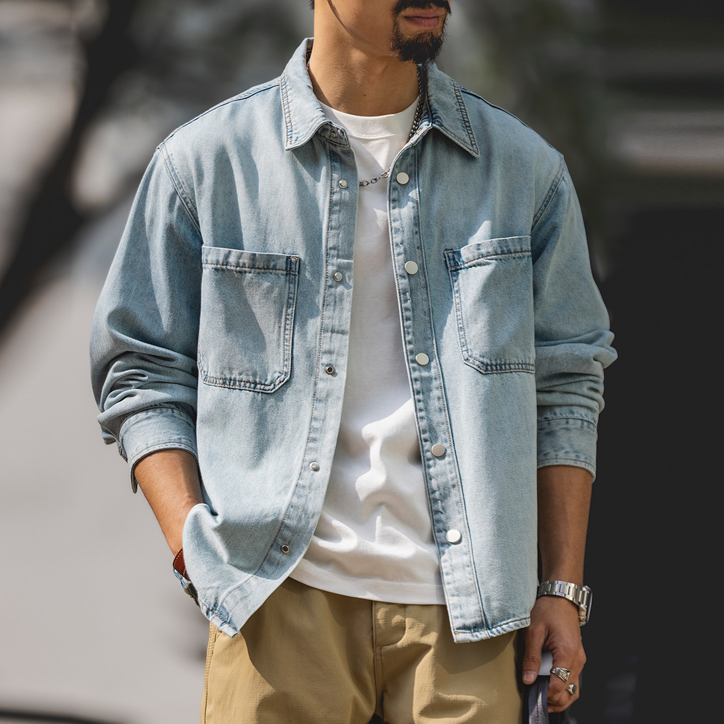琉璃蓝水洗莱塞尔牛仔衬衫男士2026春季新款休闲翻领工装衬衣外套,男装,牛仔衬衫,淘宝优惠券,粉丝福利购,淘宝优惠卷