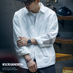 衬衫 纯棉白色长袖 男潮牌大码 男士 春季 休闲衬衣外套春装 设计感美式