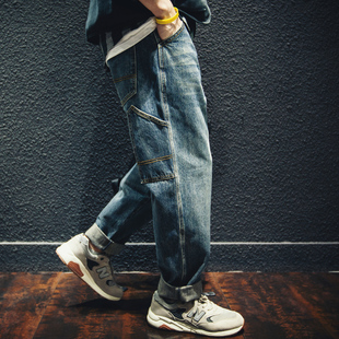 休闲裤 男宽松潮牌复古大码 子男士 潮流工装 潮 冬季 裤 加绒直筒牛仔裤
