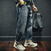 直筒牛仔裤 男宽松潮牌ins复古大码 裤 秋季 子胖子春秋百搭长裤 潮