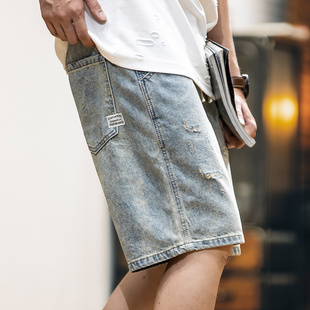 休闲水洗复古破洞牛仔短裤 子男款 男夏季 直筒五分裤 夏 2026新款 美式