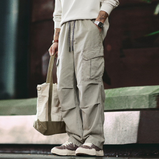 男2025秋季 裤 新款 宽松直筒伞兵裤 潮 美式 多口袋休闲裤 复古水洗工装
