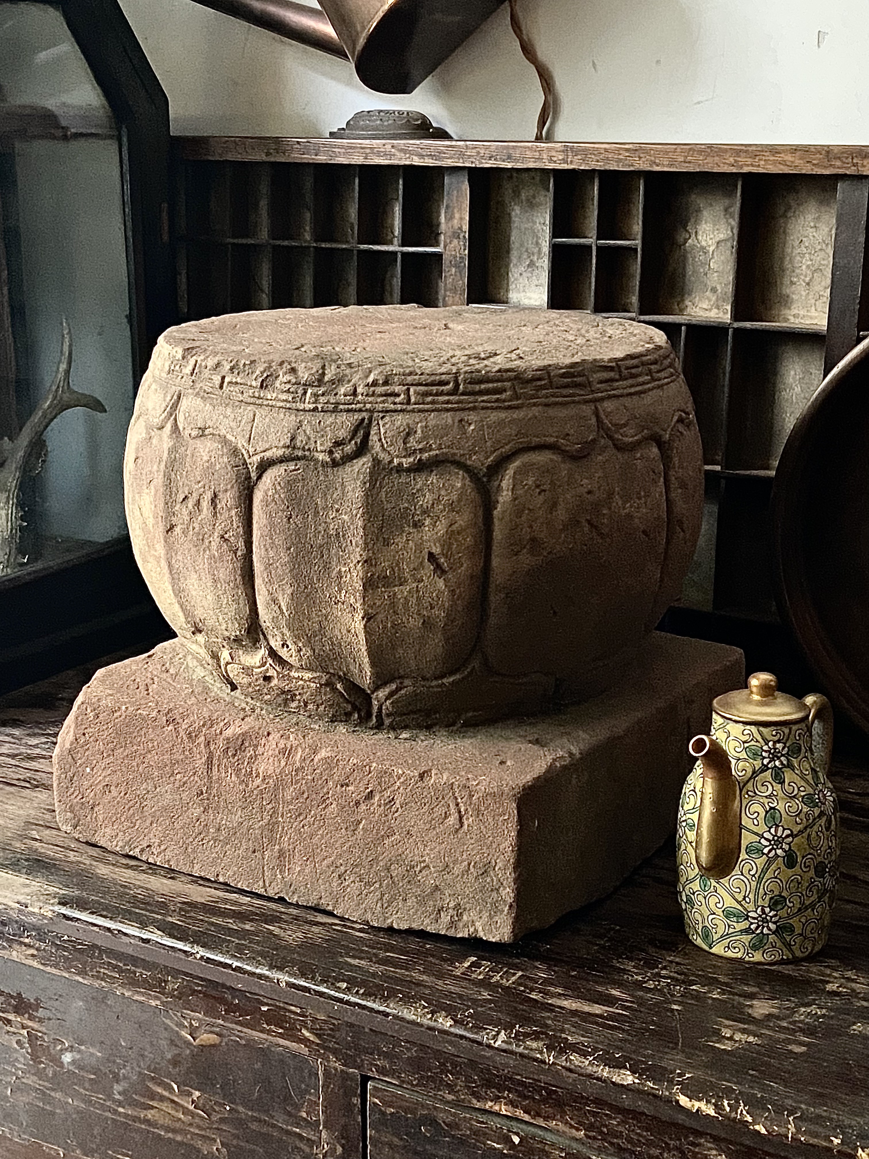 明代莲花墩古董古玩明清老物件老货收藏品老石雕莲花台石墩子