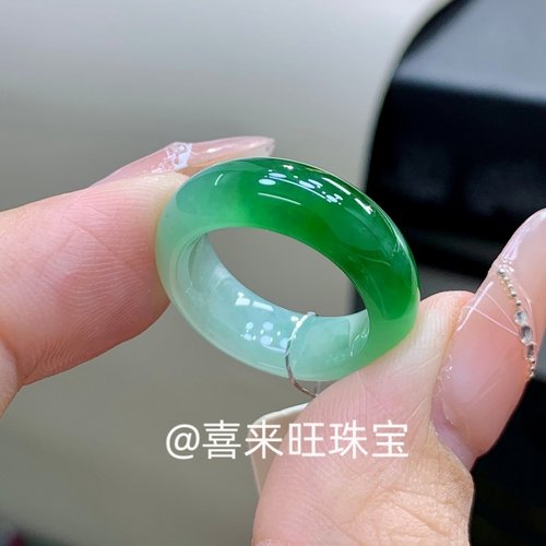 冰种飘绿祖母绿满绿玉石戒指指环