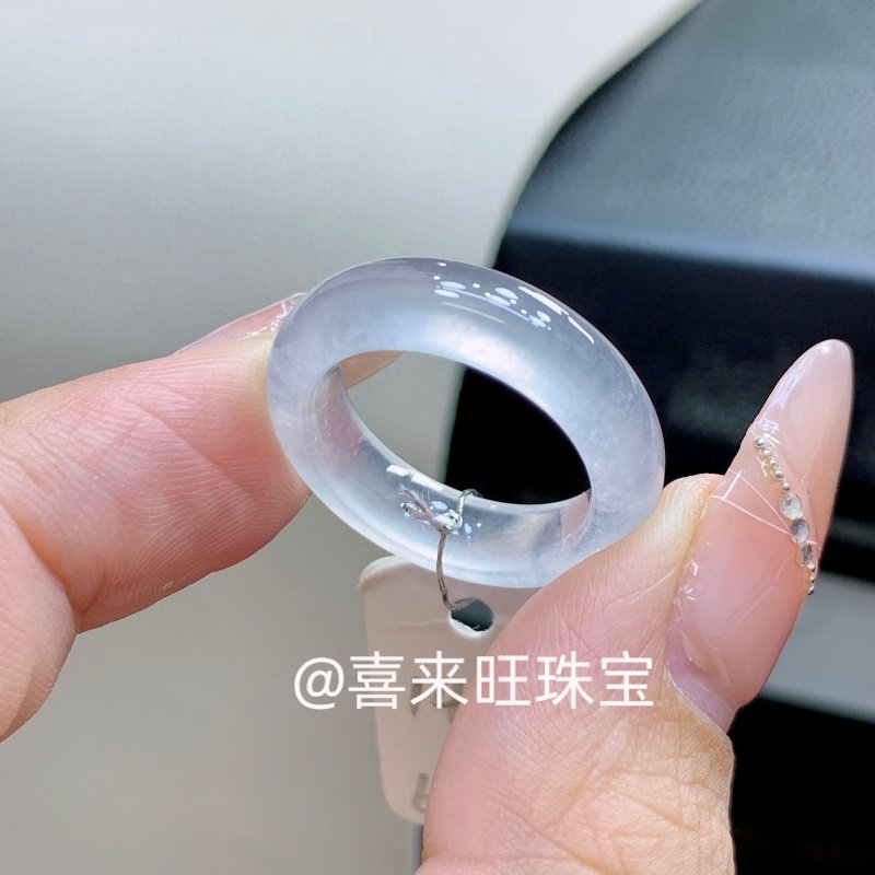 天然缅甸老坑翡翠冰透种白冰高冰种玉石戒指指环戒圈扳指玉石配饰
