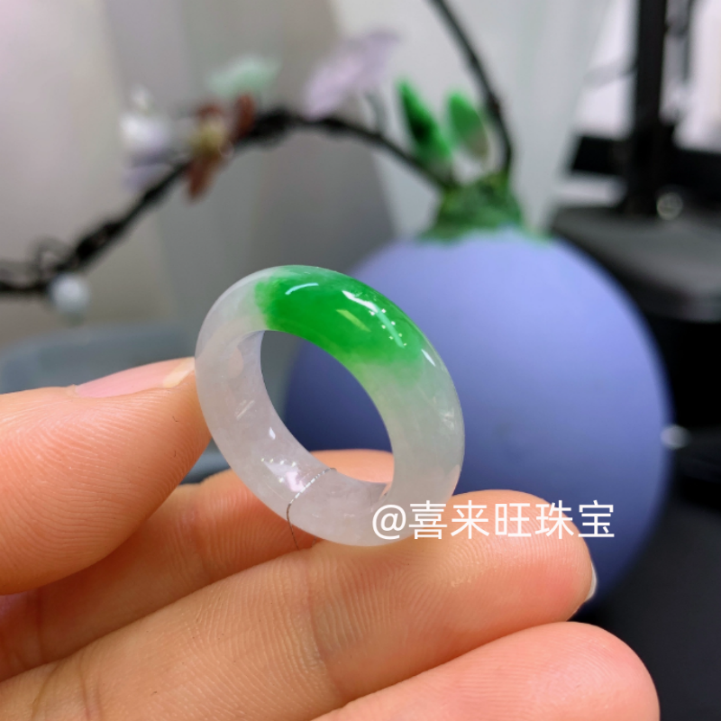 冰种飘绿花帝王绿玉石戒指指环
