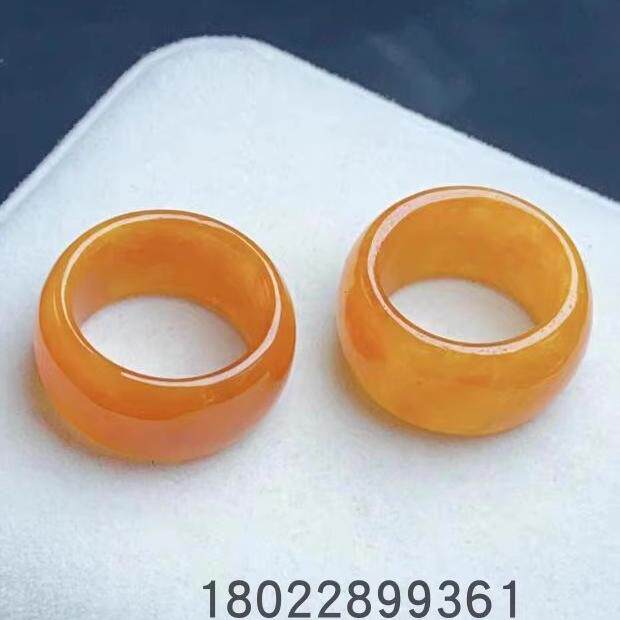 天然缅甸老坑A货翡翠玉戒指冰种黄翡翠玉石扳指男女款宽版玉指环