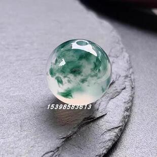 天然缅甸老坑A货翡翠飘蓝花圆珠子冰种散珠单颗玉石手串佛珠手链