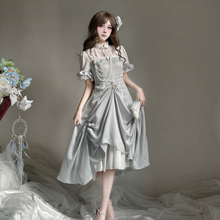 天羽川原创设计菲欧娜小姐连衣裙春夏女优雅小众气质长裙新款裙子