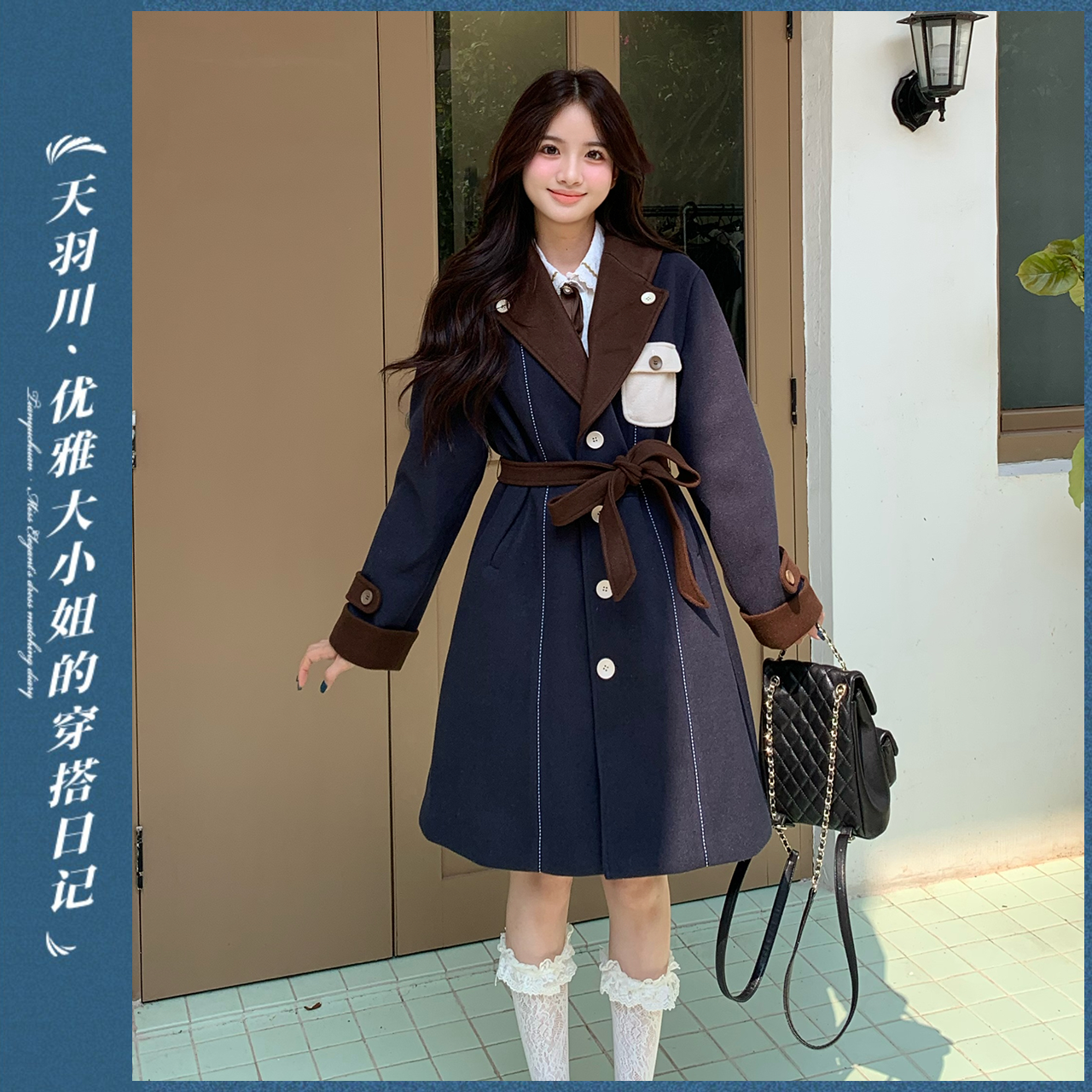 天羽川原创学院风毛呢外套女秋冬季新款小个子中长款呢子大衣上衣