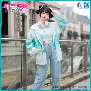 天羽川初音未来女短款甜辣短袖T恤牛仔裤皮肤衣套装夏季正版联名