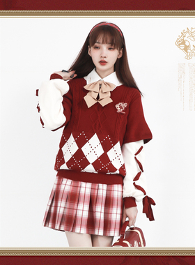 天羽川原创毛衣上衣针织红色女宽松套头设计秋冬氛围感夏洛特小姐