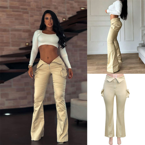 2026春贴袋低腰喇叭女工装休闲裤