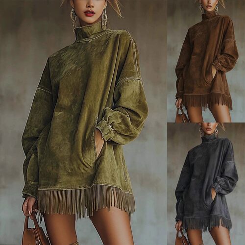 跨境印花圆领流苏连衣裙Dress