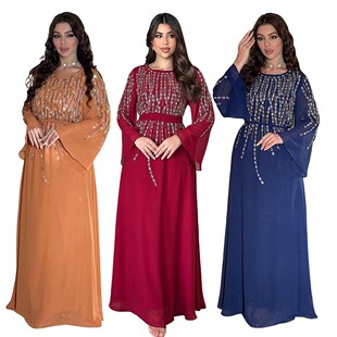 XQY500472亚马逊独立站新款 连衣裙Dress 烫钻雪纺跨境亚马逊女装