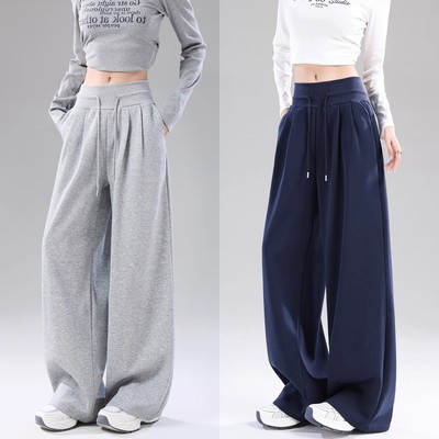 美式运动裤女秋冬季新款低腰抽绳宽松显瘦直筒高腰垂感休闲阔腿裤
