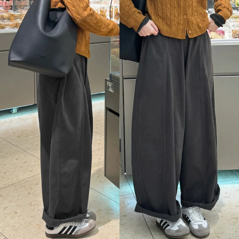 深灰弯刀九分日系宽松气球裤