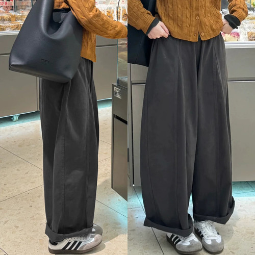 深灰弯刀九分日系宽松气球裤